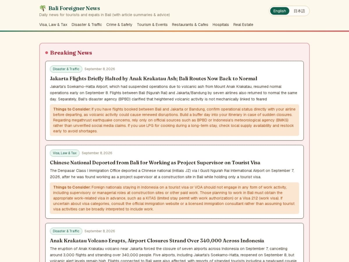 Bali Foreigner News website screenshot